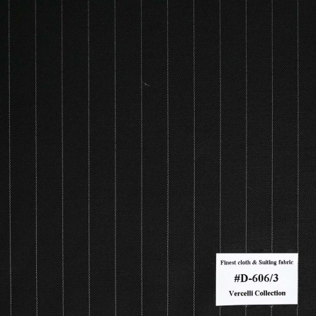 D-606/3 Vercelli V89 - Vải Suit 95% Wool - Đen Sọc